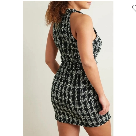 NWT$475 L'AGENCE Jade Tweed Button Mini Dress Houndstooth Black White Gold US 10 - Picture 3 of 16